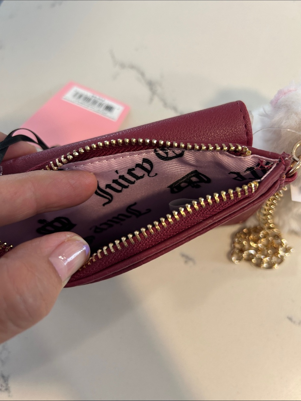 Juicy Couture Burgundy Wallet with Fuzzy Plush Charm with Juicy Tag - Picture 9 of 10